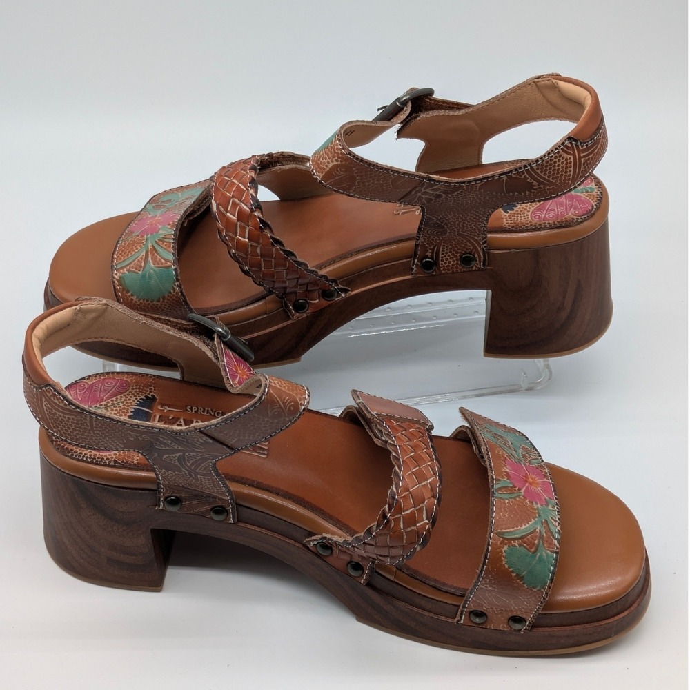 Spring Step L'Artiste Retrofeel Sandals W EU 41 US 10 Floral Leather Block Heel